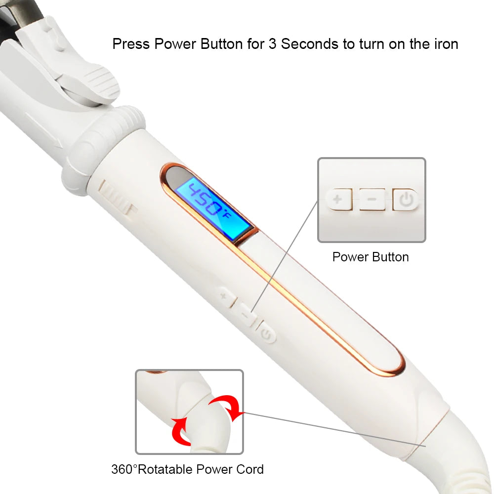 Ushow Curling Iron with Tourmaline Ceramic Technology and Digital Controls with Heat Resistant Silicone Mat