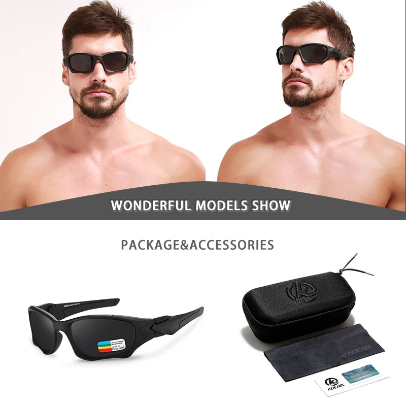 KDEAM Polarized Sports Sunglasses KD0623, Stress-Resistant Shield Lens, Black Frame