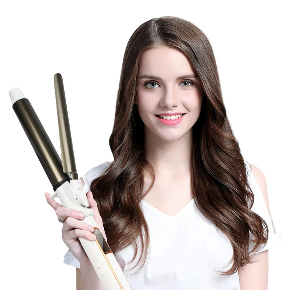 Ushow Curling Iron with Tourmaline Ceramic Technology and Digital Controls with Heat Resistant Silicone Mat