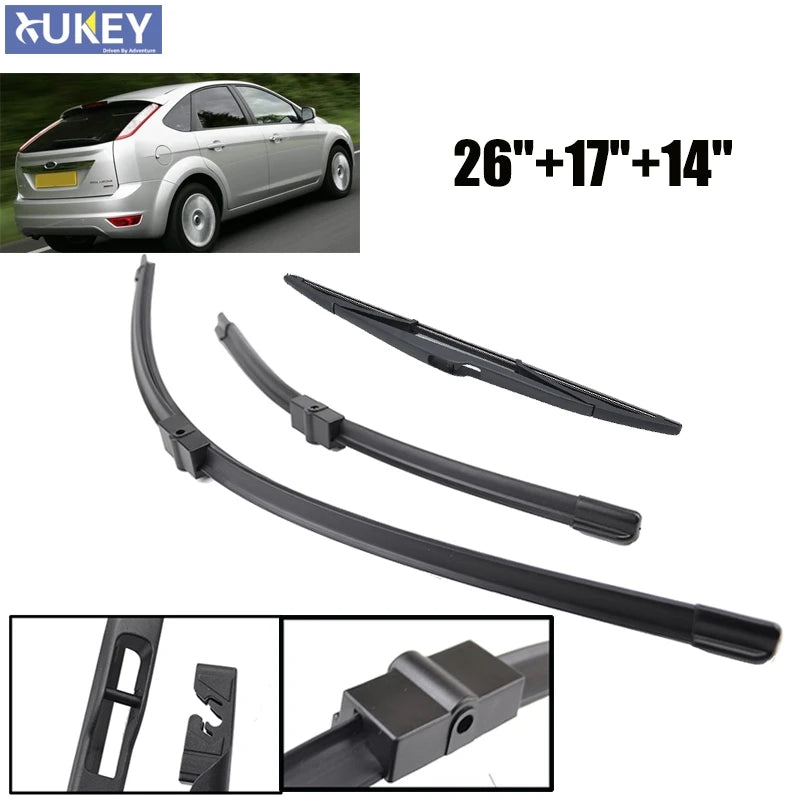 Xukey windshield wiper blades set 26in 17in 14in front & rear for Ford Focus 2004-2011
