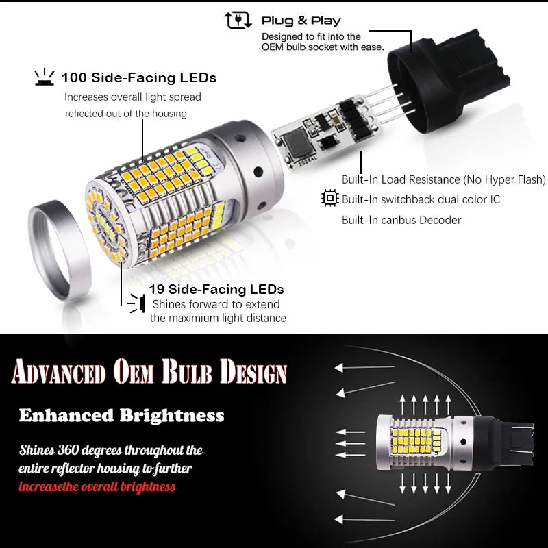 iJDM 7443/3157/1157 Switchback LED Bulbs White/Amber Canbus No Hyper Flash 2pc