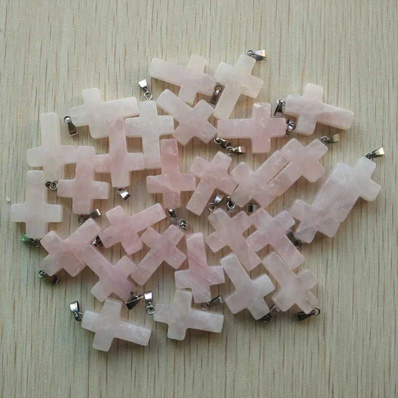 Wholesale 50pcs/lot  Fashion hot sell natural stone mixed color assort  cross pendants Charms fit Necklaces jewelry making