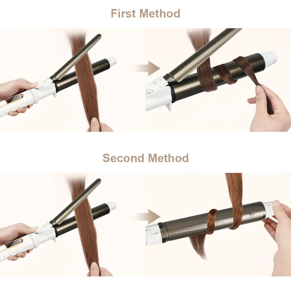 Ushow Curling Iron with Tourmaline Ceramic Technology and Digital Controls with Heat Resistant Silicone Mat