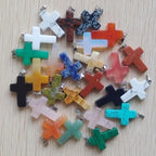 Wholesale 50pcs/lot  Fashion hot sell natural stone mixed color assort  cross pendants Charms fit Necklaces jewelry making