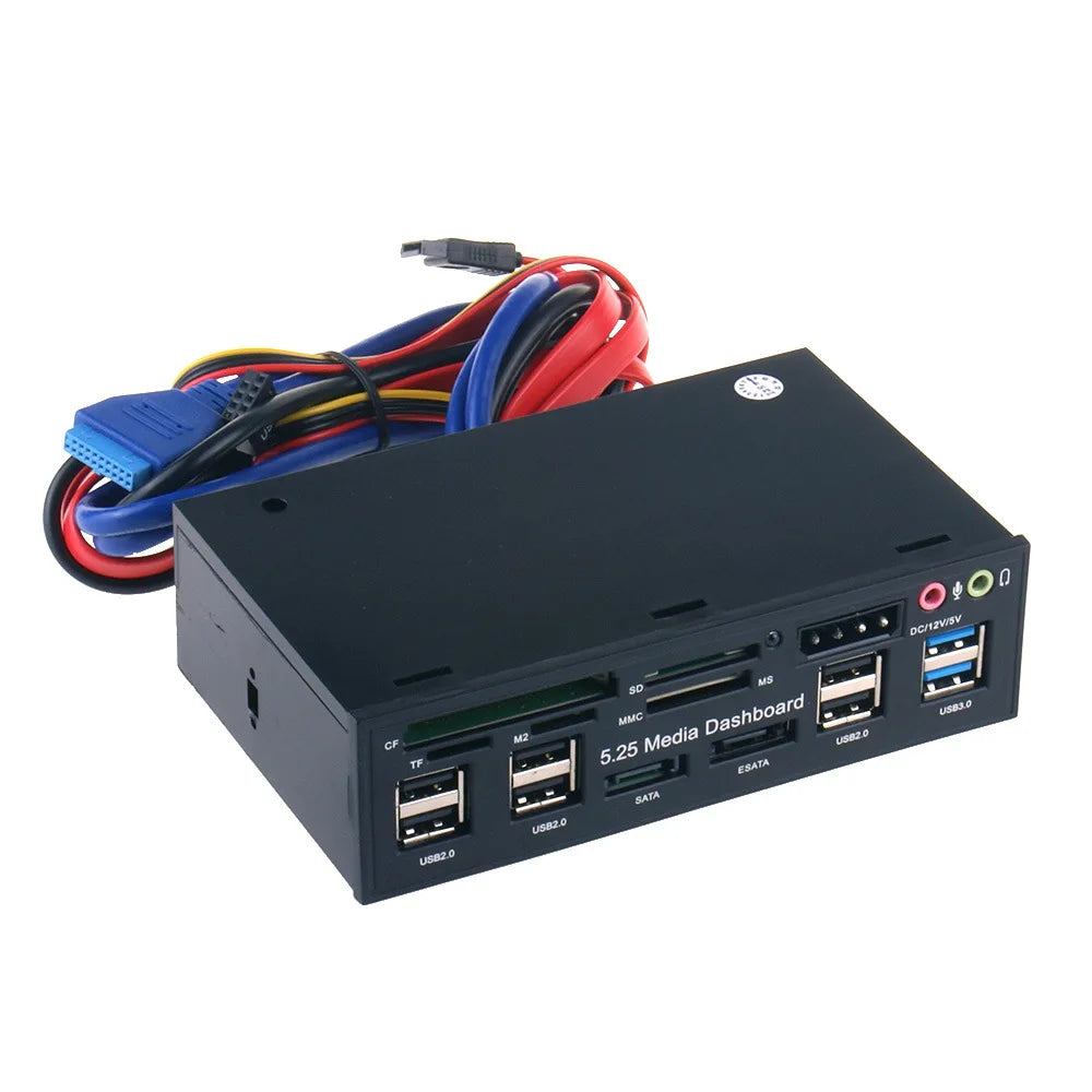 PC Front Panel USB 3.0 Hub with eSATA/SATA Ports & Multi Card Reader (SD/CF/TF/MS/MMC/M2)