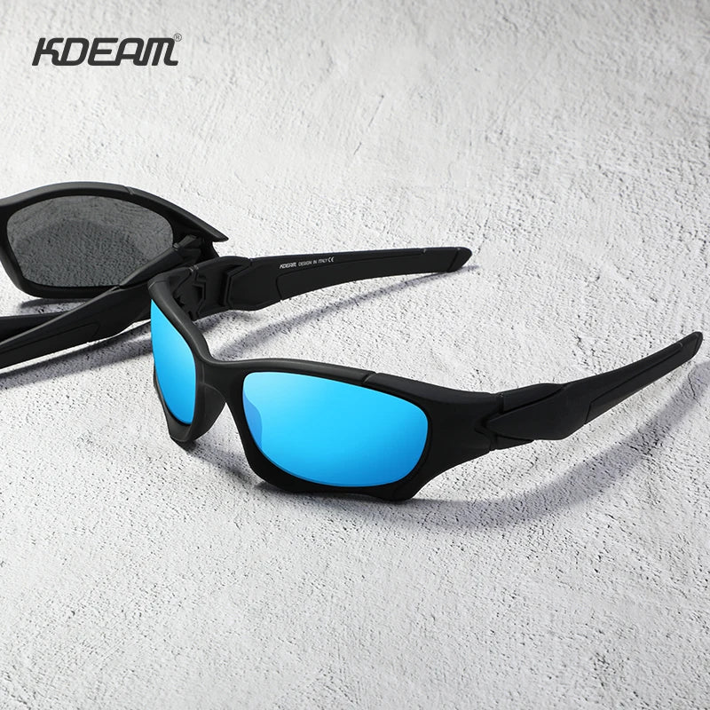KDEAM Polarized Sports Sunglasses KD0623, Stress-Resistant Shield Lens, Black Frame