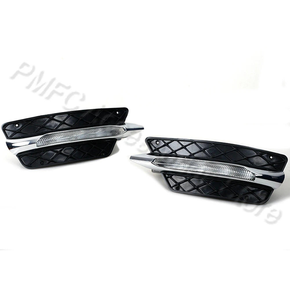 PMFC Front Bumper Grilles Molding LED Fog Light Daytime Running Light Fog Lamp For Mercedes-Benz W204 C-Class 2012 2013 2014