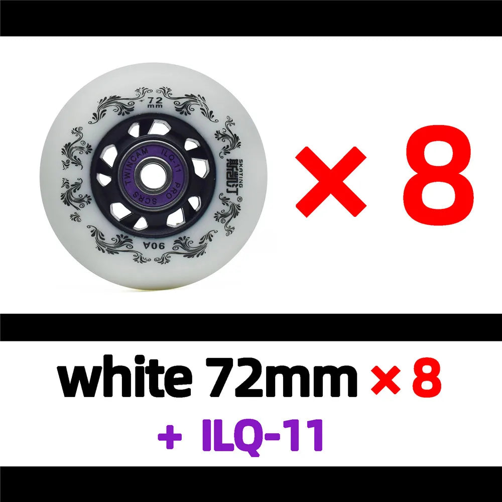 Inline skate wheels 8pcs 90A 72/76/80mm white or yellow, optional ILQ11 bearings
