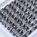Stainless Steel Vintage Retro Carved Rings Set, Unisex, 24pcs Bulk Lot