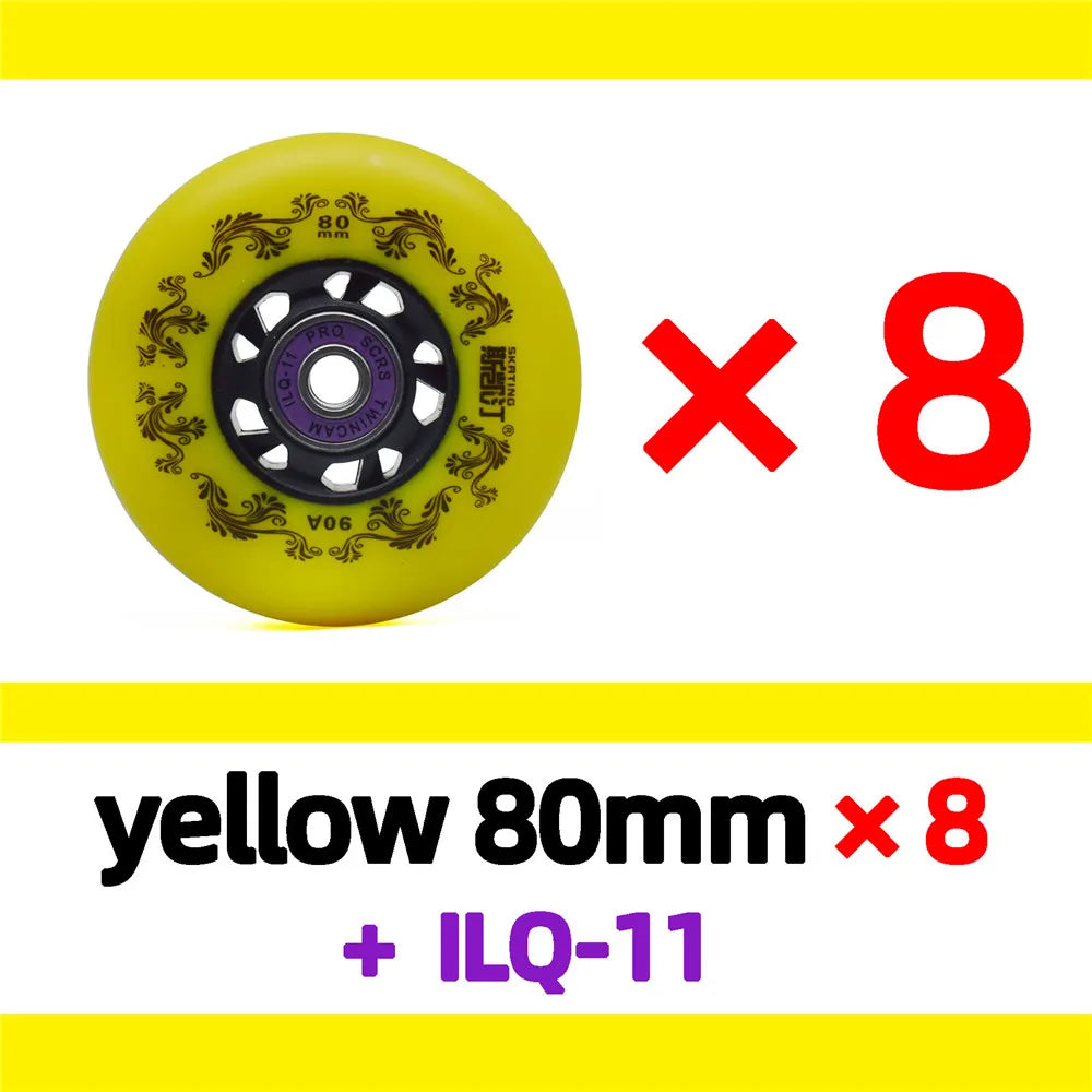Inline skate wheels 8pcs 90A 72/76/80mm white or yellow, optional ILQ11 bearings
