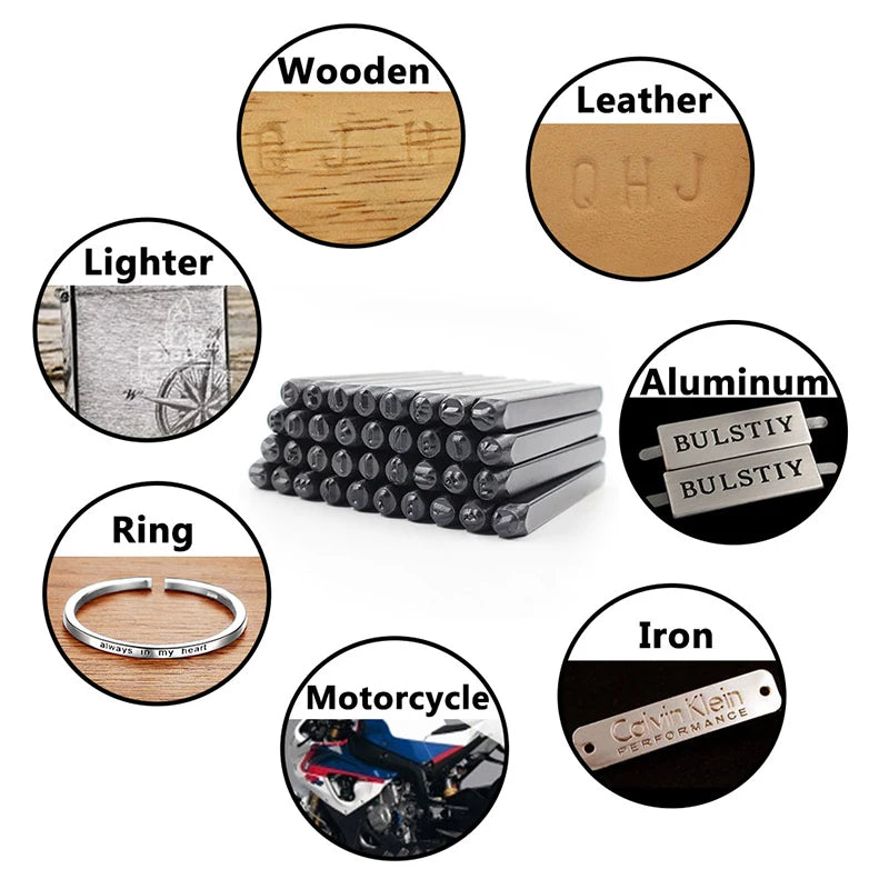 Letter&Number Stamp Punch Set Hardened Steel Metal Wood Leather Steel Punch Alphabet Letter Number Tool Leather craft Stamp