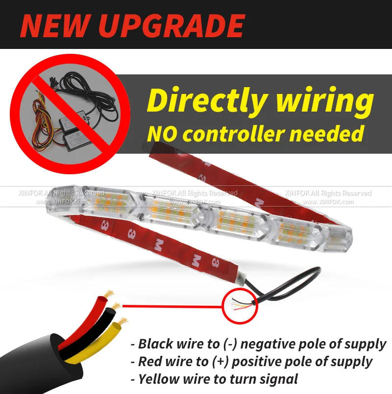 2pcs White Amber Flexible LED Strip LED DRL Daytime Running Light Waterproof Sequential Daylight  RED Brake Turn Signal lights