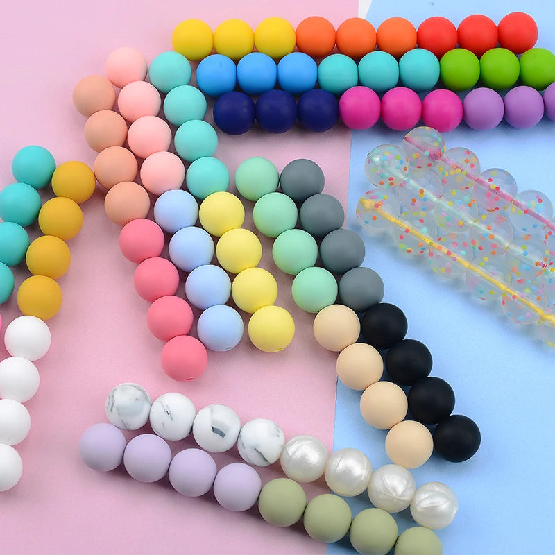 LOFCA 100Pcs/lot 12MM Round Shape Silicone Beads Used in jewelry making Necklace Bracelets Keychain Jewelry accessories