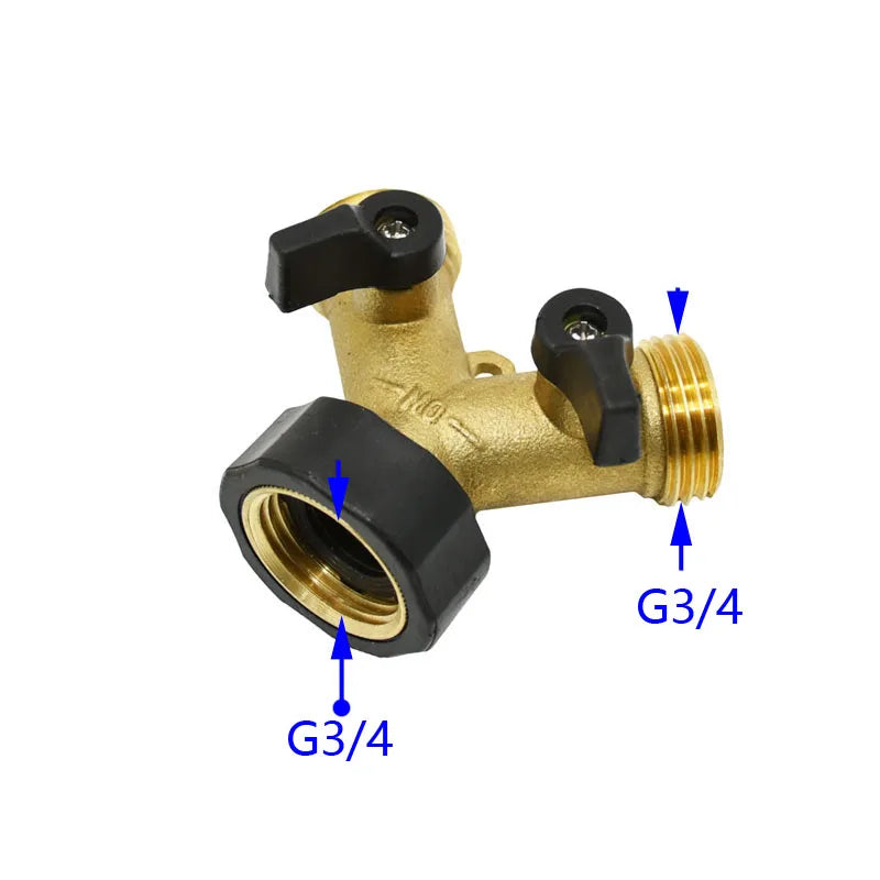 Brass Female 3/4" 2-Way Garden Tap Water Splitter Y Irrigation Valve Female 3/4 Garden Hose Splitter Watering Adjustable 1Pcs