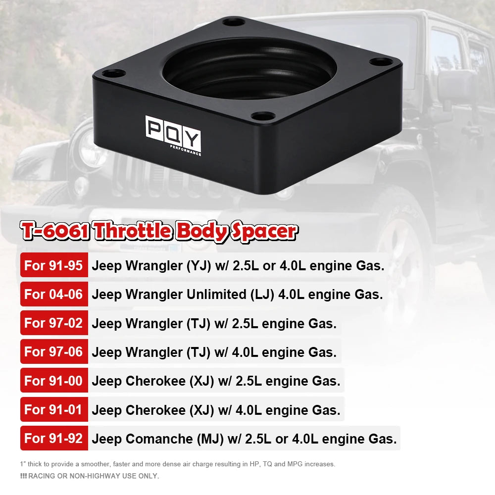Throttle Body Spacer 1in Raise w/ Gasket for 1991-2006 Jeep Wrangler Cherokee 2.5L 4.0L