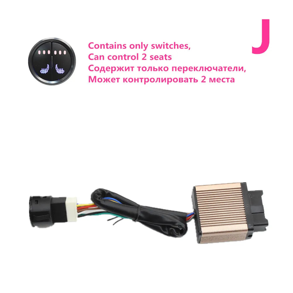 Universal Built-in Car Seat Heater Kit Fit 2 Seats 12V 100W Carbon Fiber Heating Pads with 3 Levels Control Switch System