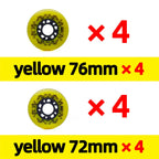 Inline skate wheels 8pcs 90A 72/76/80mm white or yellow, optional ILQ11 bearings