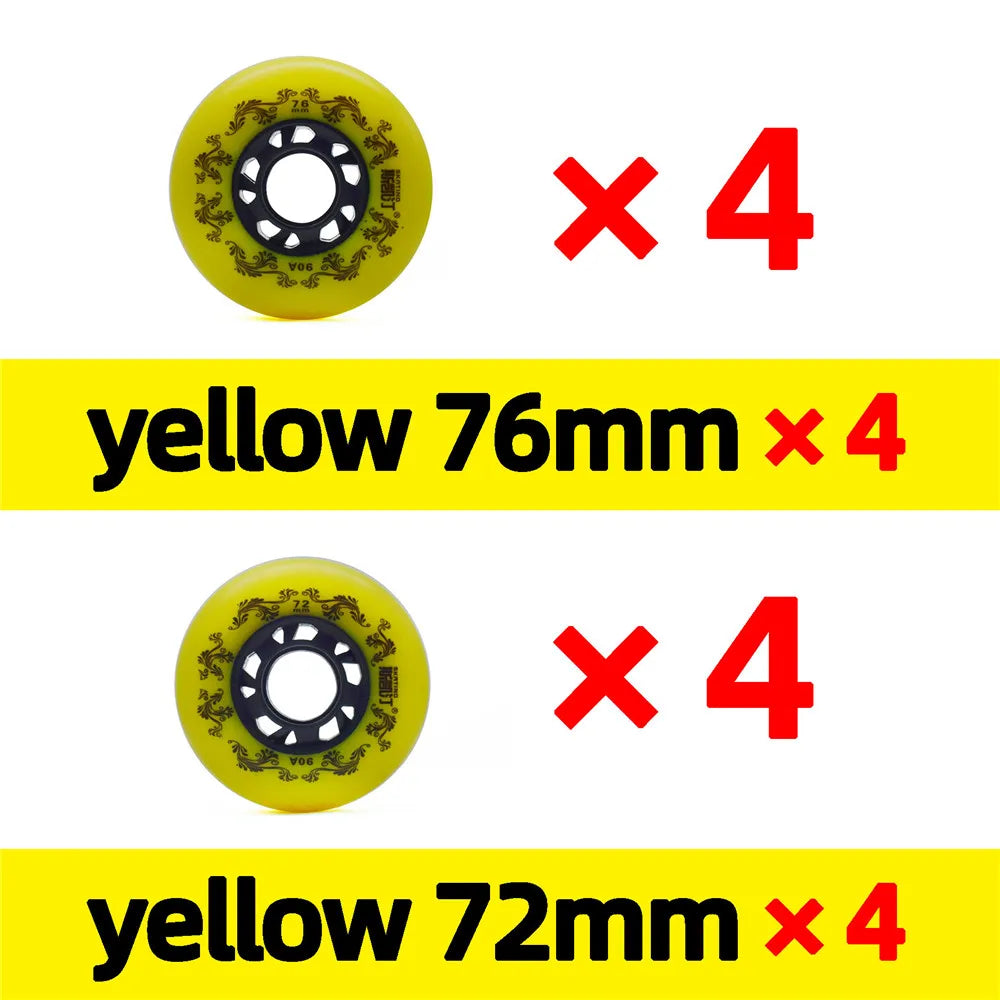 Inline skate wheels 8pcs 90A 72/76/80mm white or yellow, optional ILQ11 bearings
