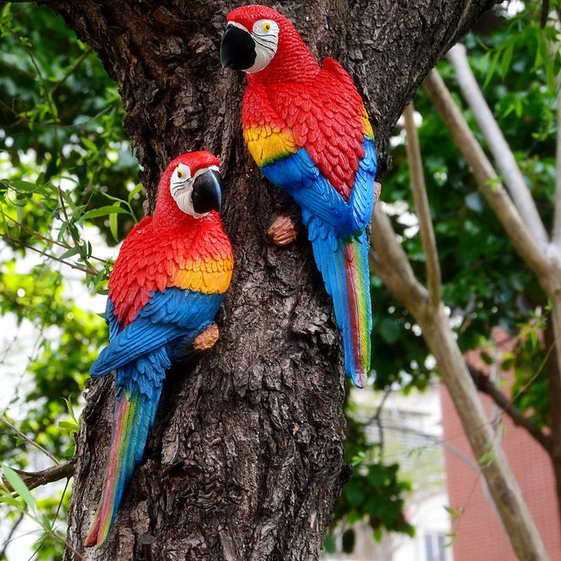 Resin Parrot Wall Mounted Garden Tree Decoration Statue Outdoor Animal Sculpture