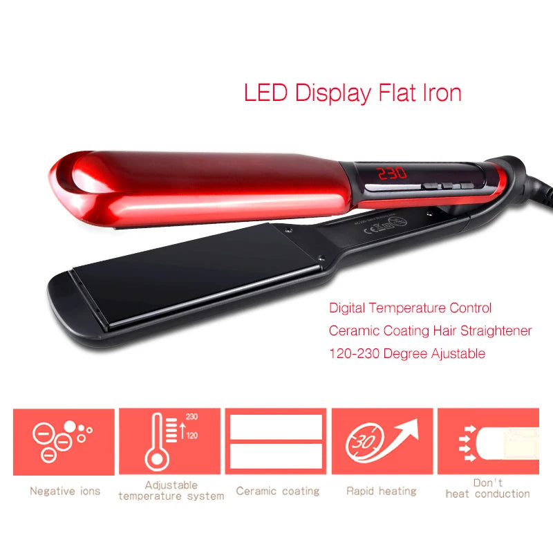 Kemei Professional Hair Straightener Irons LED Display Ceramic Flat Iron Wide Plates Chapinha Para Cabelo Adjustable Temperature
