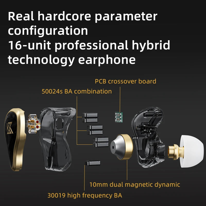 KZ ZAS Earphones 7BA+1DD Dynamic Hybrid Wired Headphones HiFi Bass Sport Headset With Microphones in Ear Monitors
