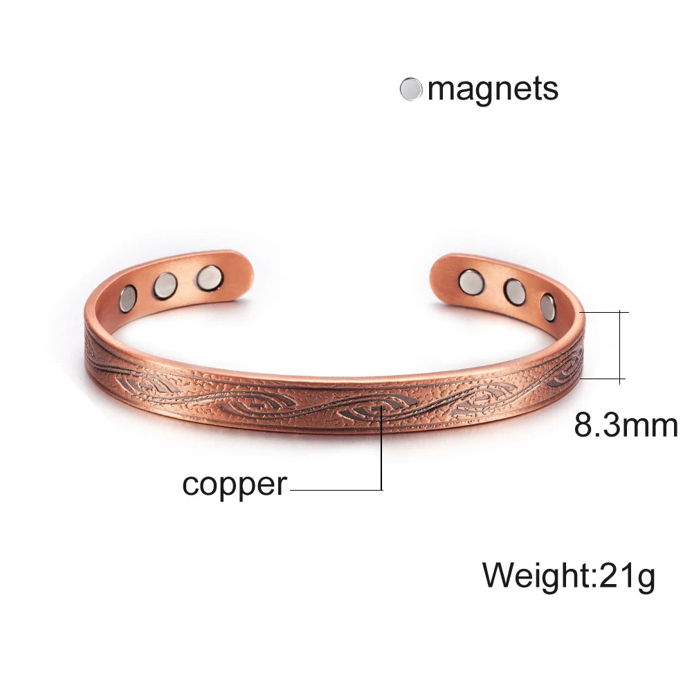 Vinterly Pure Copper Bracelets Men Magnetic Arthritis Relief Adjustable Magnets Cuff Banglse Health Energy Jewelry Women Men