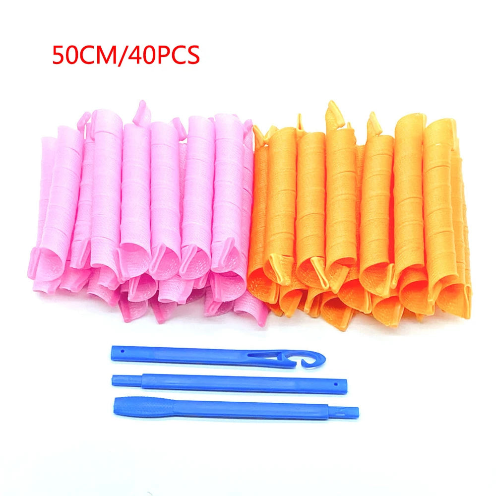No-Heat Spiral Hair Curlers Set 40pcs Magic Curling Rollers, 45/50/55cm for Long Hair
