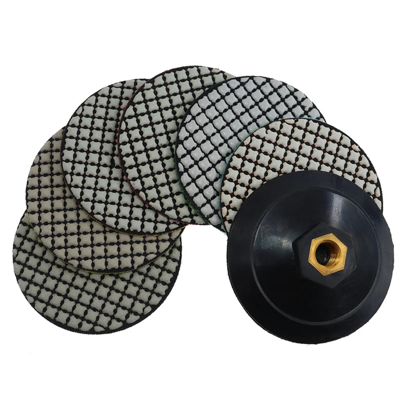 Dry Diamond Polishing Pads 4in 100mm for Granite Marble Stone, 6pcs + M14 Backer Pad