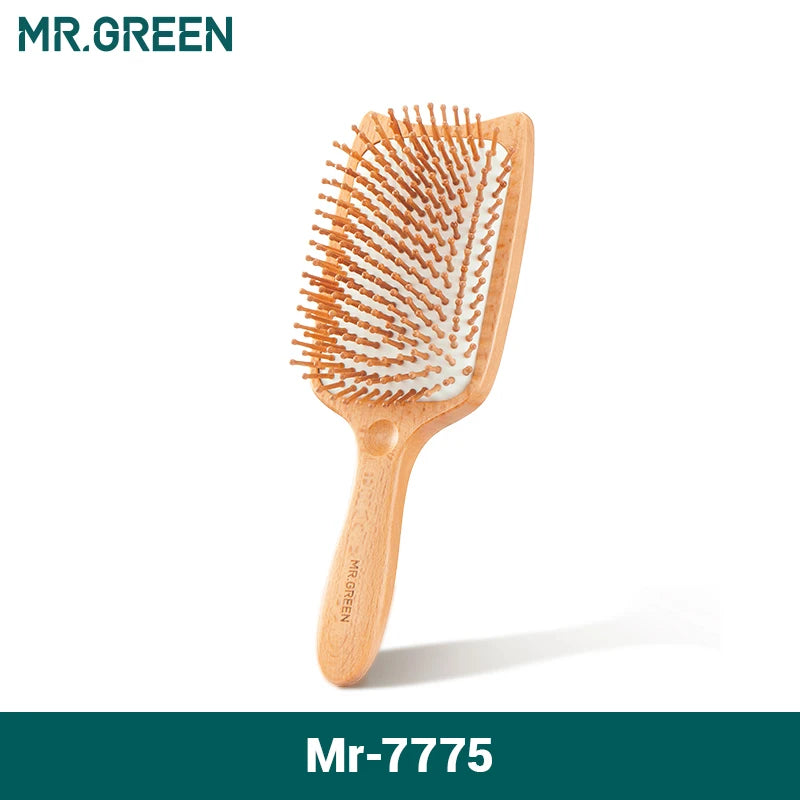 MR.GREEN Hair Brush Wide Board Massage Natural Beech Cat's Head Design Comb Gasbag Hairbrush For Dry Wet Hair Detangler Women