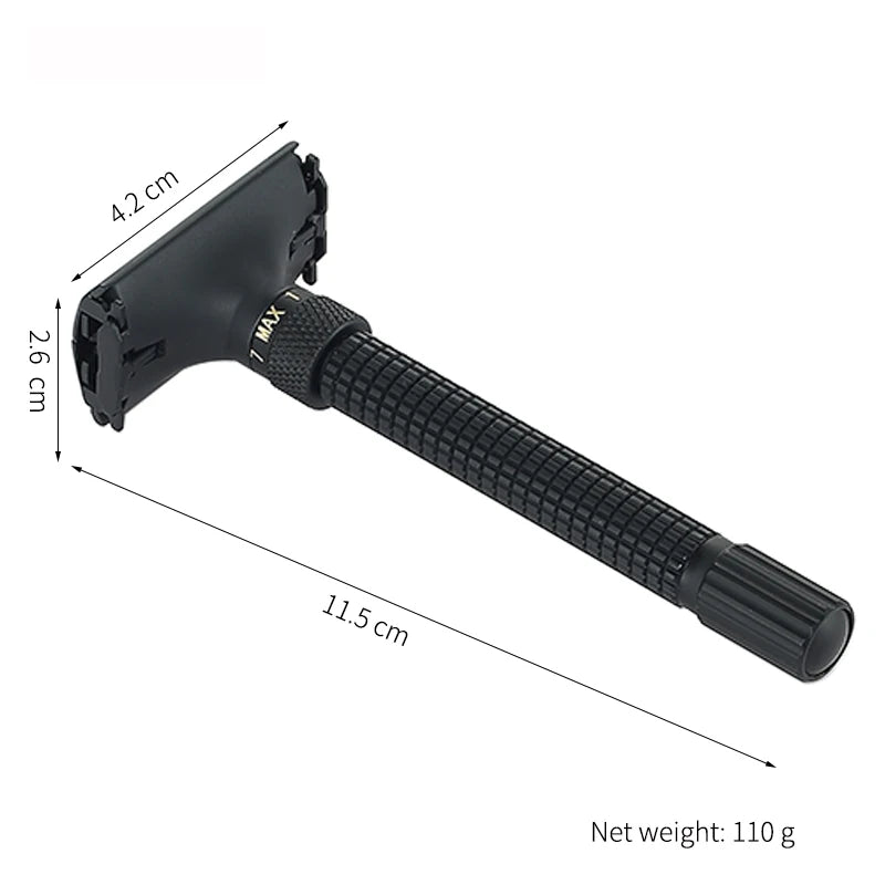 YINTAL Adjustable Butterfly Open Double Edge Safety Razor Set Matte BLACK Brass Razors 1 Razor 1 Base 5 Blades