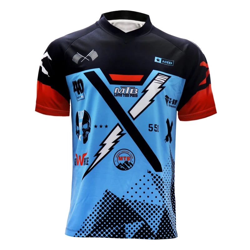 Men's Motocross Jersey Downhill MTB Cycling Shirt, Black/Blue/Beige, S-XXXL