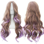 Soowee Synthetic Hair Ombre Rainbow Cosplay Wig with Bangs Red Yellow Purple Green Blue Wigs for Black Women