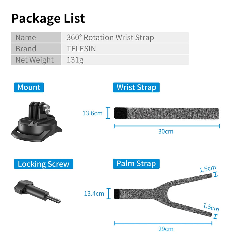 TELESIN 360 Degree Rotation Hand Wrist Strap for GoPro Hero 13 12 11 10 9 Band Holder Mount For Insta360 Osmo Action