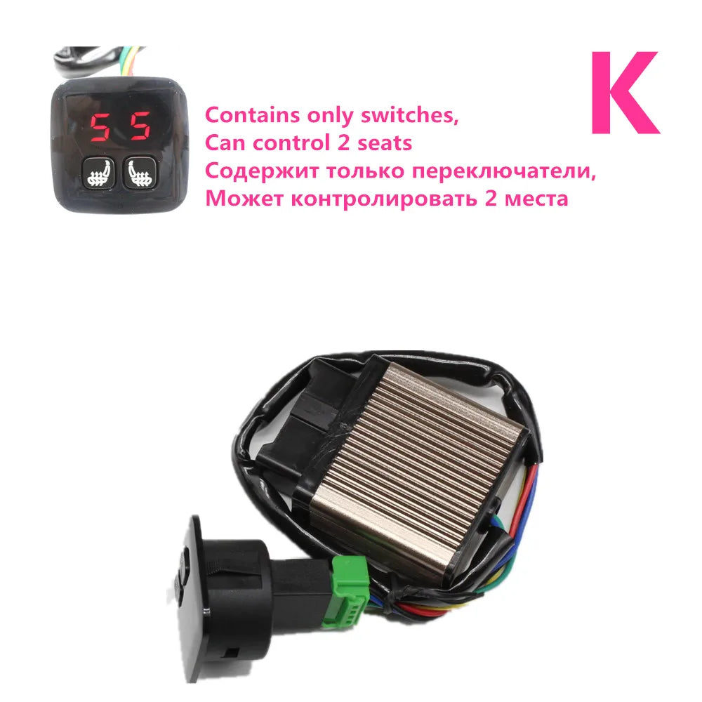 Universal Built-in Car Seat Heater Kit Fit 2 Seats 12V 100W Carbon Fiber Heating Pads with 3 Levels Control Switch System