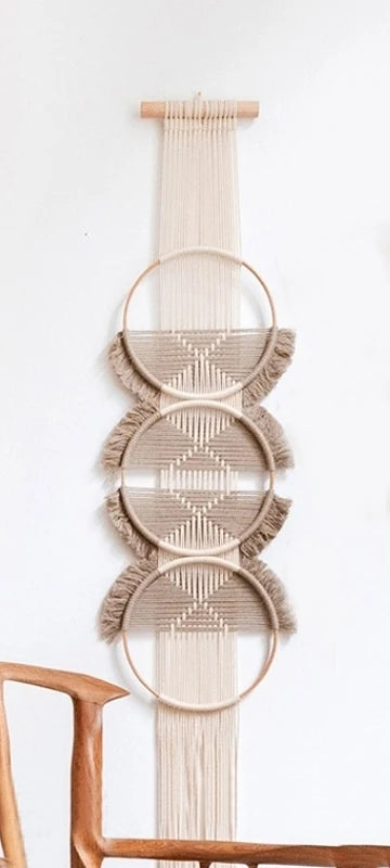 Creative Wooden Round Cotton Wall Decoration Macrame Wall Hanging Tapestry Hand Woven Simple Mandala Style For Room House Decor