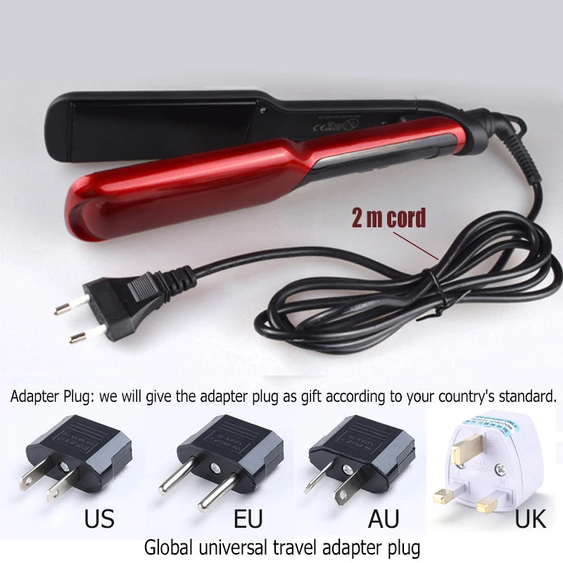 Kemei Professional Hair Straightener Irons LED Display Ceramic Flat Iron Wide Plates Chapinha Para Cabelo Adjustable Temperature