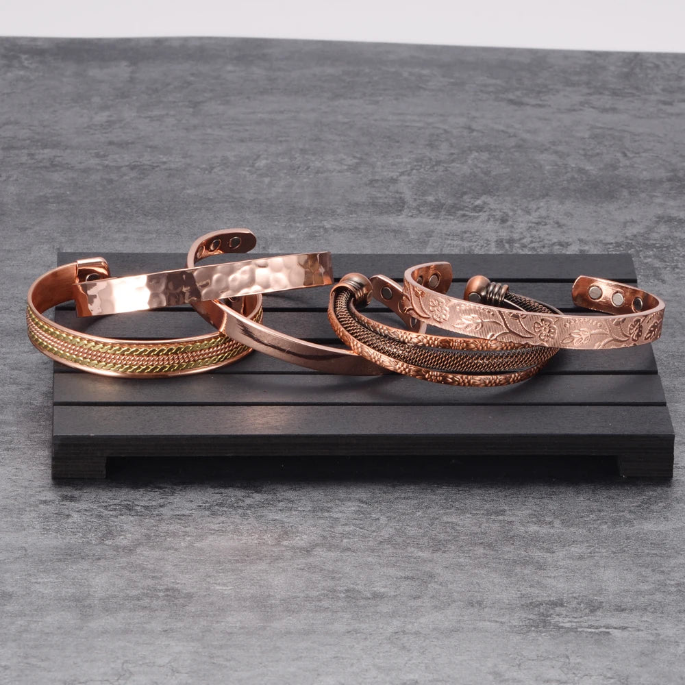 Vinterly Pure Copper Bracelets Men Magnetic Arthritis Relief Adjustable Magnets Cuff Banglse Health Energy Jewelry Women Men