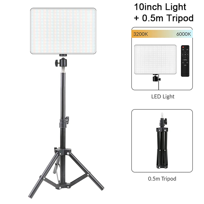 10inch LED Video Light Panel Kit EU Plug 2700K-5700K Photography Lighting With Tripod Arm Stand For Live Stream Video Photo Lamp