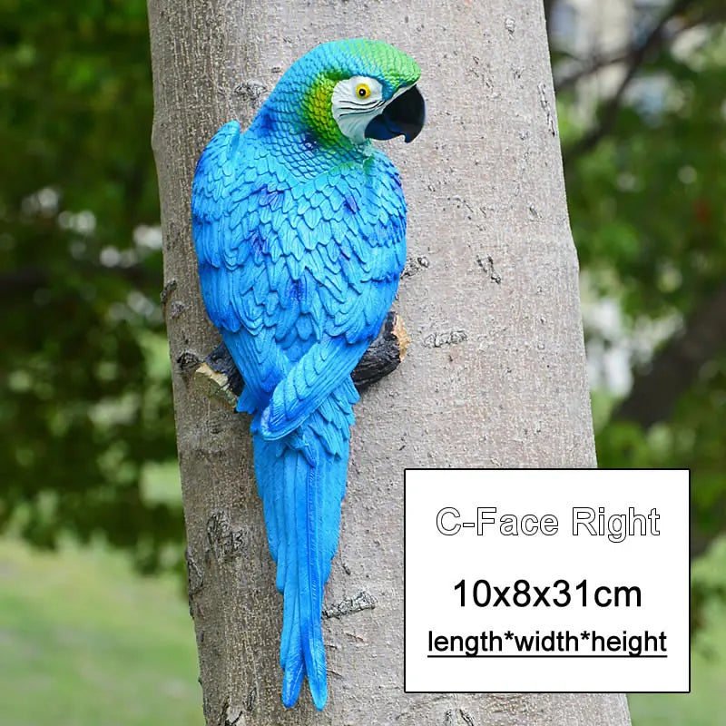Resin Parrot Wall Mounted Garden Tree Decoration Statue Outdoor Animal Sculpture