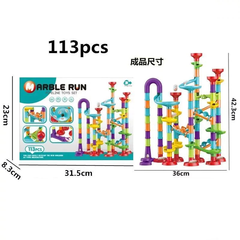 Marble Run Race Track Building Blocks Kids 3D Maze Ball Roll Toy DIY Marble Run Race Coaster Set 80/105/109/133pc Christmas Gift