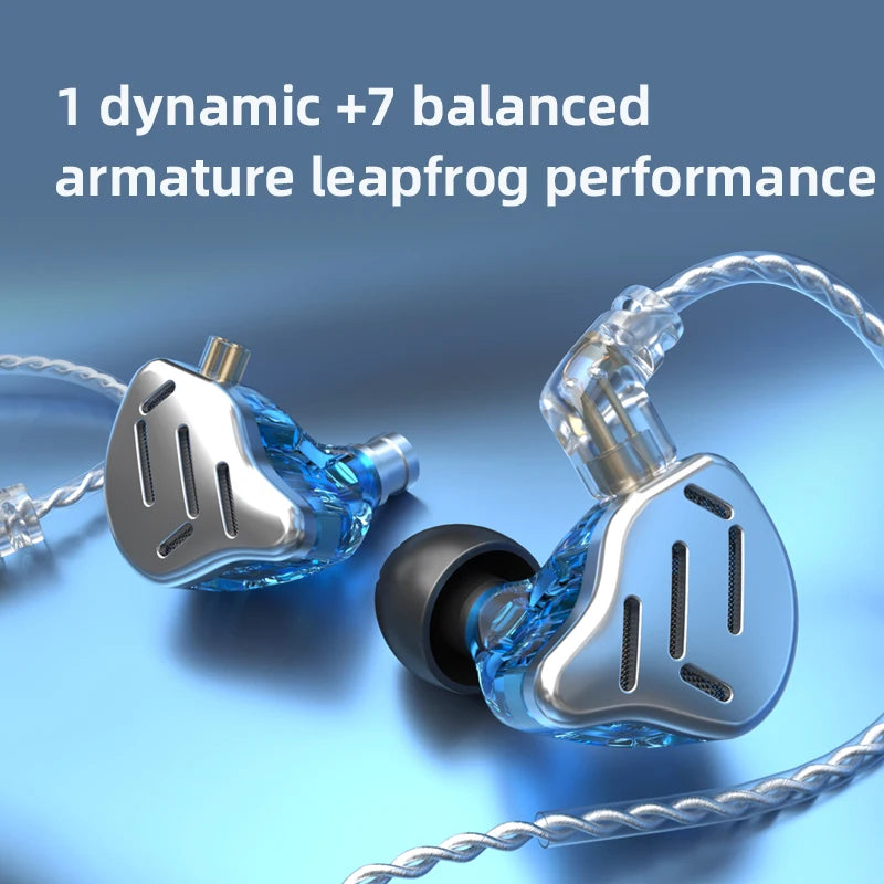 KZ ZAX Hybrid Wired In-Ear Monitor Earphones 7BA+1DD, Black/Silver, With/No Mic