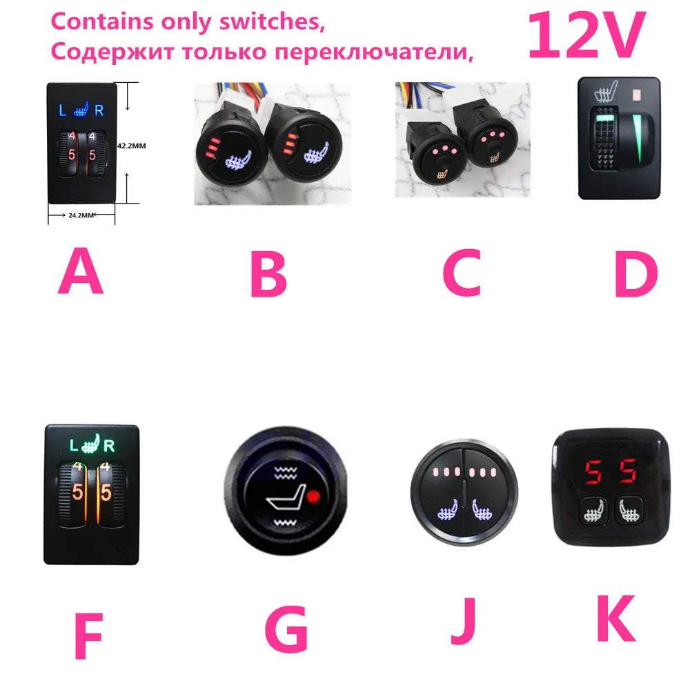 Universal Built-in Car Seat Heater Kit Fit 2 Seats 12V 100W Carbon Fiber Heating Pads with 3 Levels Control Switch System