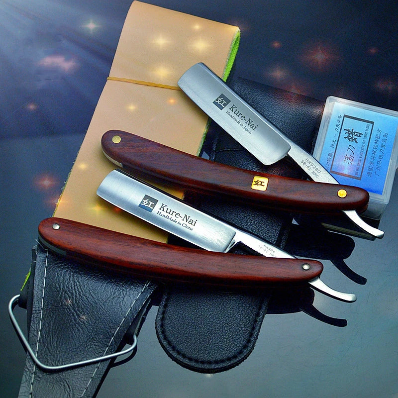4pcs/set S45C Carbon Steel Straight Razor Men Shaving Rosewood Handle Razors Barber Manual Scraper Sharp Shaver G1123