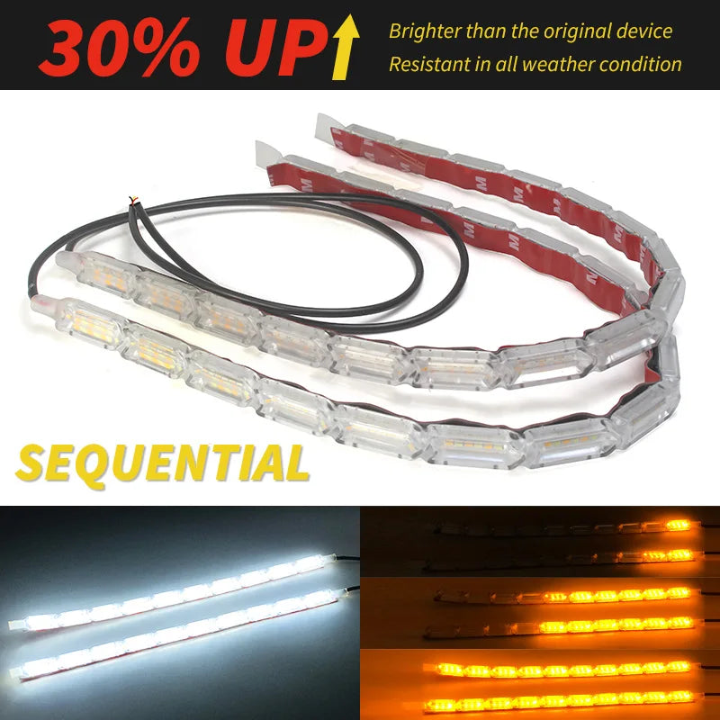 2pcs White Amber Flexible LED Strip LED DRL Daytime Running Light Waterproof Sequential Daylight  RED Brake Turn Signal lights