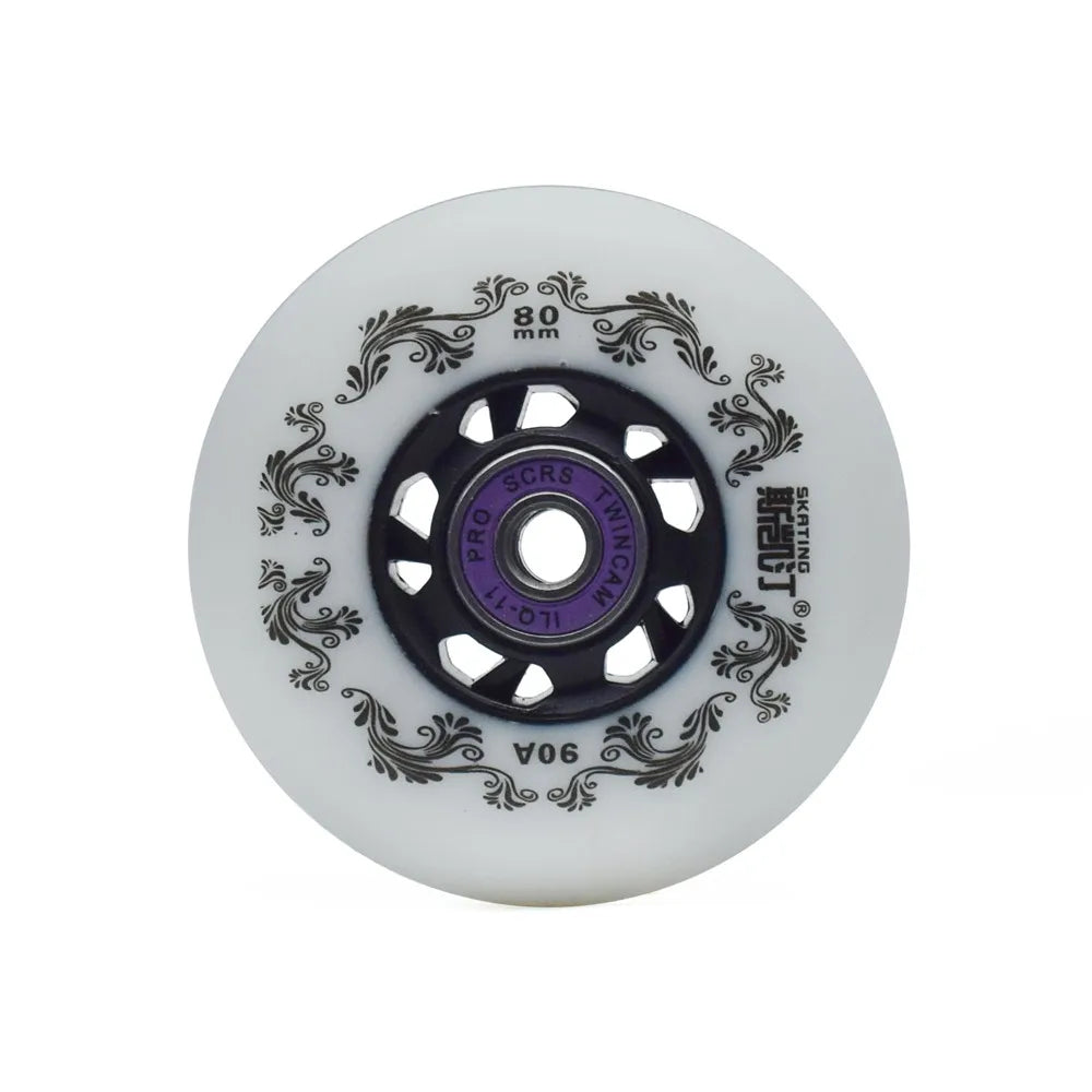 Inline skate wheels 8pcs 90A 72/76/80mm white or yellow, optional ILQ11 bearings