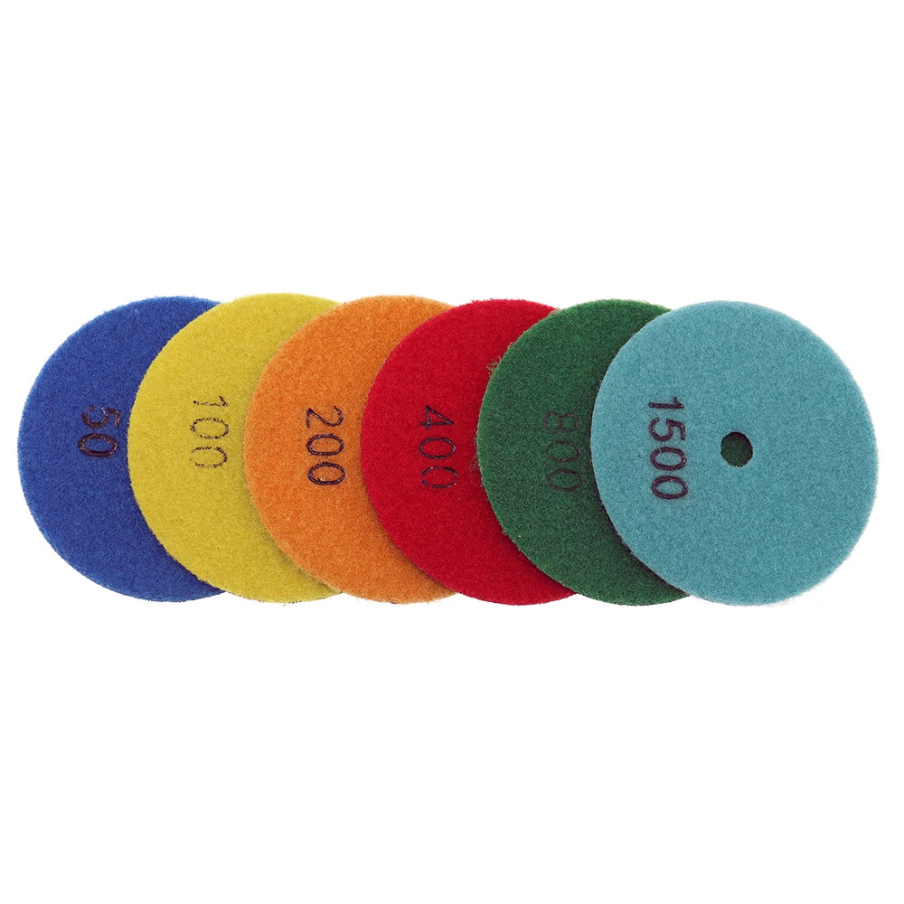 Dry Diamond Polishing Pads 4in 100mm for Granite Marble Stone, 6pcs + M14 Backer Pad