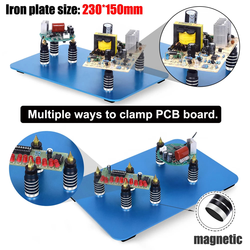 NEWACALOX PCB Fixture Clips Soldering Holder Third Hand Tool Magnetic Flexible Helping Hands with 3X LED Illuminated Magnifier