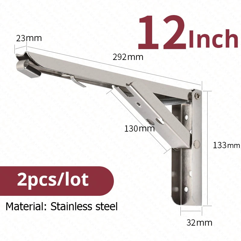 KAK 2pcs Folding Shelf Brackets Heavy Duty Stainless Steel Collapsible Shelf Bracket for Table Work Space Saving DIY Bracket