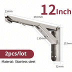 KAK 2pcs Folding Shelf Brackets Heavy Duty Stainless Steel Collapsible Shelf Bracket for Table Work Space Saving DIY Bracket