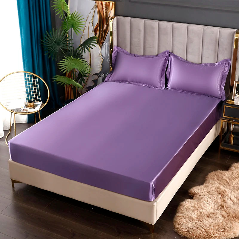 Satin Sheets Fitted Sheet Solid Color Rayon Mattress Cover Elastic Band Bed Sheet King 200x200 200x220 No Pillowcase Beddings